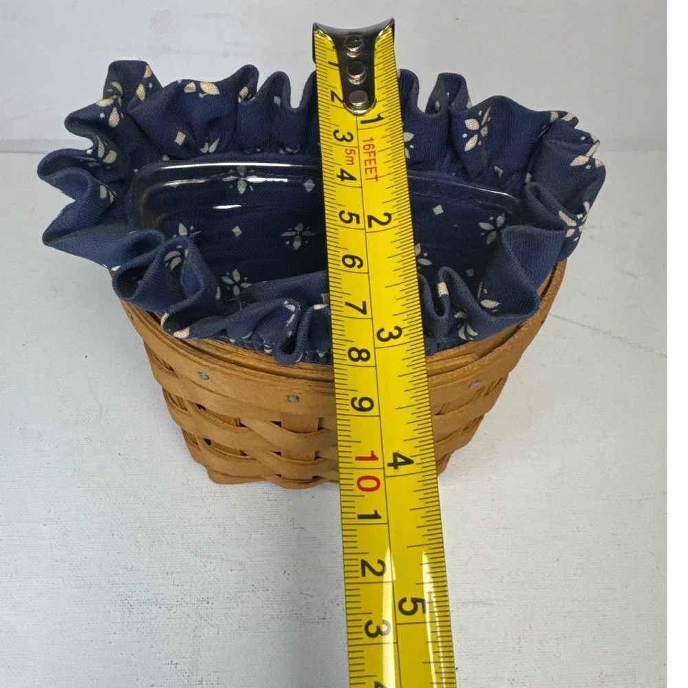 Longaberger Wall Basket 1988 Brown Navy Blue Excellent Handwoven Floral Liner